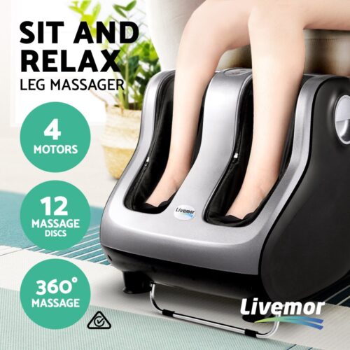 Livemor Foot Massager Shiatsu Massagers Electric Roller Calf Leg Kneading Silver - Image 4