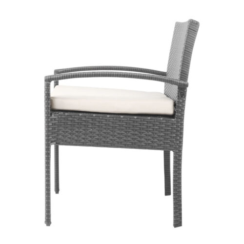 Gardeon 3PC Patio Furniture Bistro Set Wicker Outdoor Lounge Setting Grey - Image 5