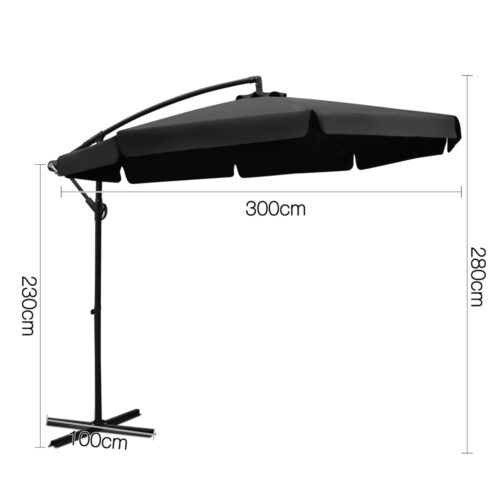 Instahut 3m Outdoor Umbrella Cantilever Garden Beach Patio Black - Image 3