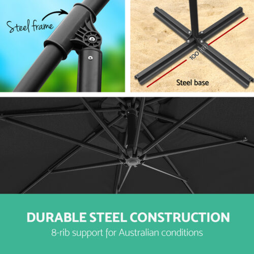 Instahut 3m Outdoor Umbrella Cantilever Garden Beach Patio Black - Image 6