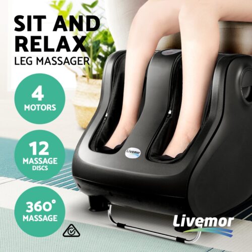 Livemor Foot Massager Shiatsu Massagers Electric Roller Calf Leg Kneading Black - Image 4