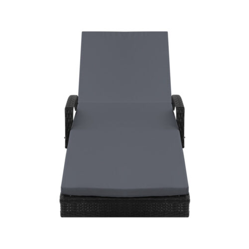 Gardeon 2PC Sun Lounge Wicker Lounger Outdoor Furniture Beach Chair Patio Adjustable Cushion Black - Image 4