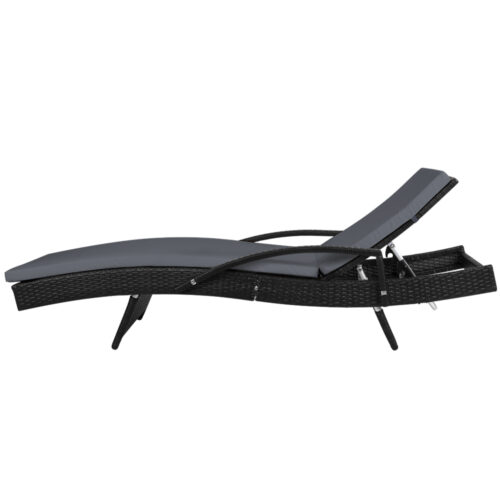 Gardeon 2PC Sun Lounge Wicker Lounger Outdoor Furniture Beach Chair Patio Adjustable Cushion Black - Image 5
