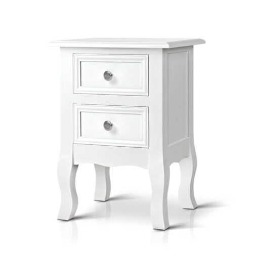 Artiss Bedside Table 2 Drawers - BISSET White - Image 2