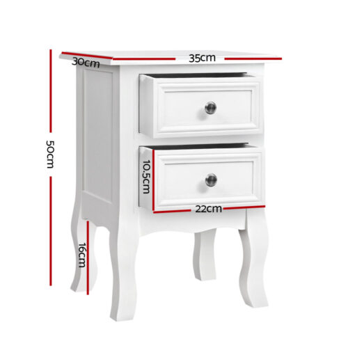 Artiss Bedside Table 2 Drawers - BISSET White - Image 3