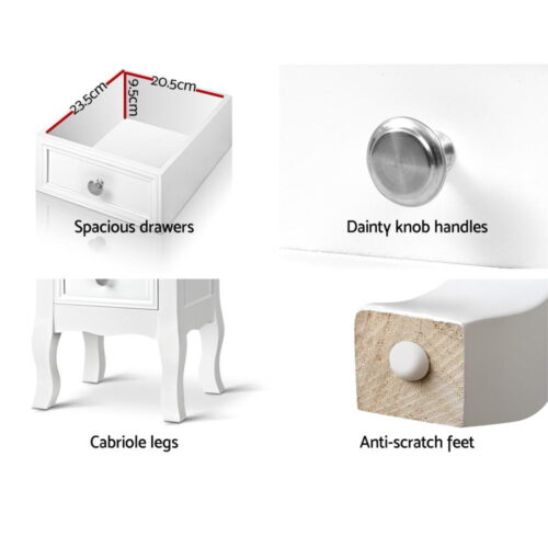 Artiss Bedside Table 2 Drawers - BISSET White - Image 5