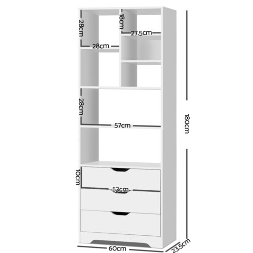 Artiss Bookshelf with Drawers - NANA White - Image 4