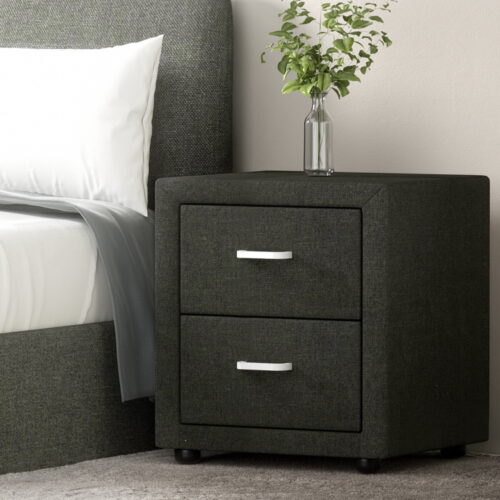 Artiss Bedside Table 2 Drawers Fabric - CADEN Charcoal - Image 7