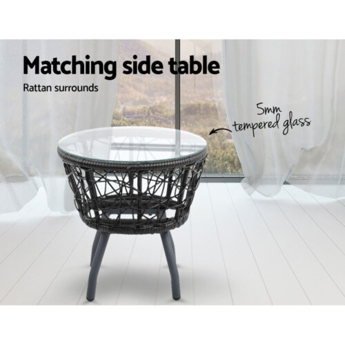 Gardeon 3PC Bistro Set Outdoor Furniture Rattan Table Chairs Patio Garden Cushion Black - Image 11