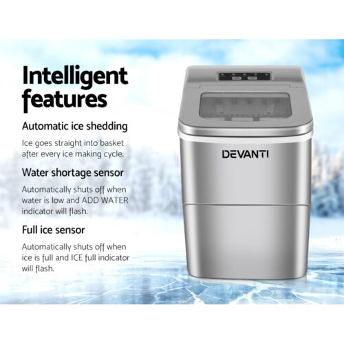 Devanti Portable Ice Cube Maker - Silver - Image 3