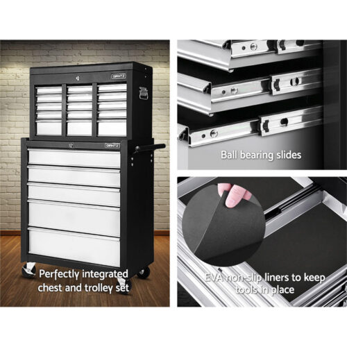 Giantz 14 Drawer Tool Box Cabinet Chest Mechanic Garage Storage Trolley Grey - Image 6