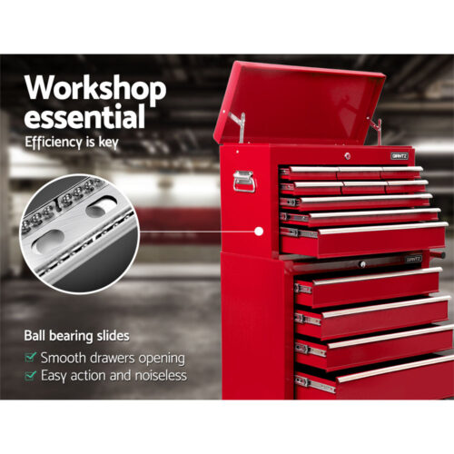 Giantz 14 Drawer Tool Box Cabinet Chest Mechanic Garage Storage Trolley Red - Image 8