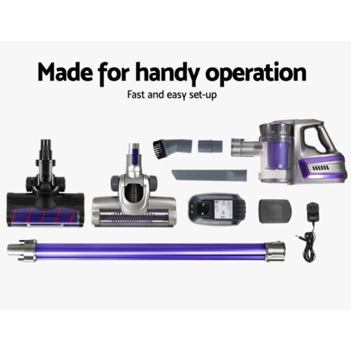 Devanti Stick Vacuum Cleaner Cordless Roller Brush 150W Purple - Image 7