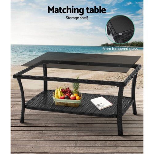 Gardeon 4PCS Outdoor Sofa Set Wicker Harp Chair Table Garden Furniture Black - Image 5