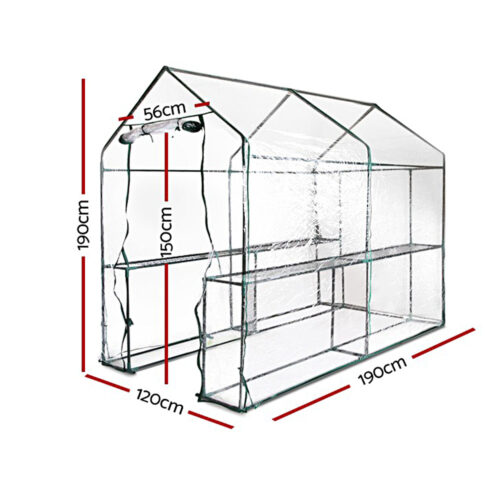 Green Fingers Greenhouse 1.2x1.9x1.9M Walk in Green House Tunnel Clear Garden Shed 4 Shelves - Image 2