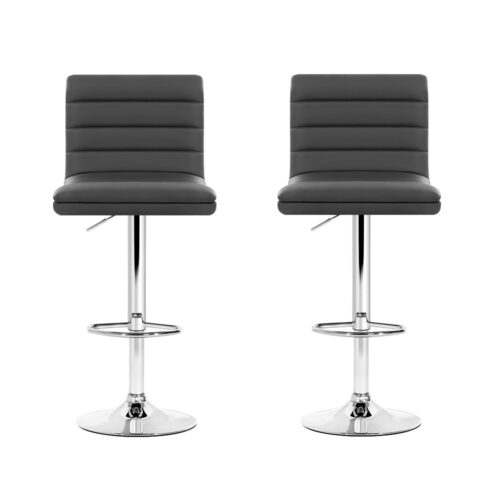 Artiss 2x Bar Stools Padded Leather Gas Lift Grey - Image 3