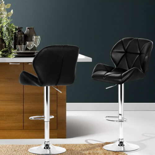 Artiss 2x Bar Stools Gas Lift Padded Leather Black - Image 7