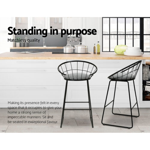 Artiss 2x Bar Stools Padded Seat Metal - Image 4