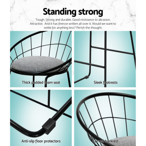 Artiss 2x Bar Stools Padded Seat Metal - Image 5