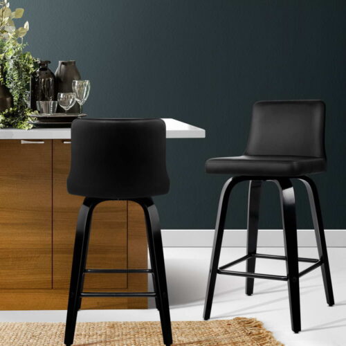 Artiss Bar Stools Kitchen Leather Barstools Swivel Wooden Chairs X2 - Image 7