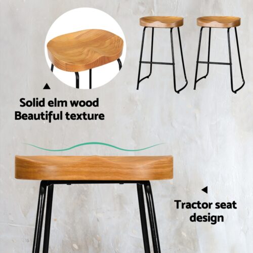 Artiss 2x Bar Stools Tractor Seat 65cm Wooden - Image 5