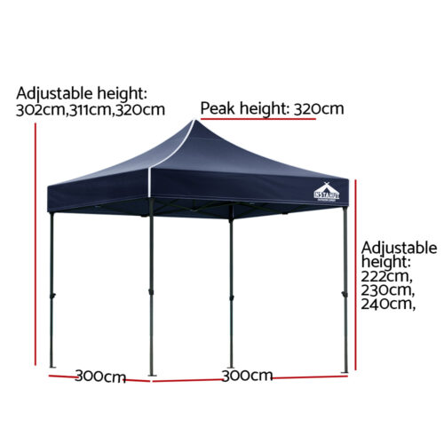 Instahut Gazebo Pop Up Marquee 3x3m Folding Tent Wedding Outdoor Camping Canopy Gazebos Shade Navy - Image 2
