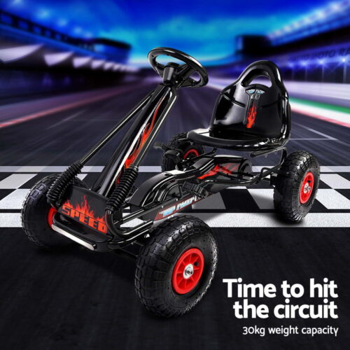 Rigo Kids Pedal Go Kart Ride On Toys Racing Car Rubber Tyre Black - Image 4
