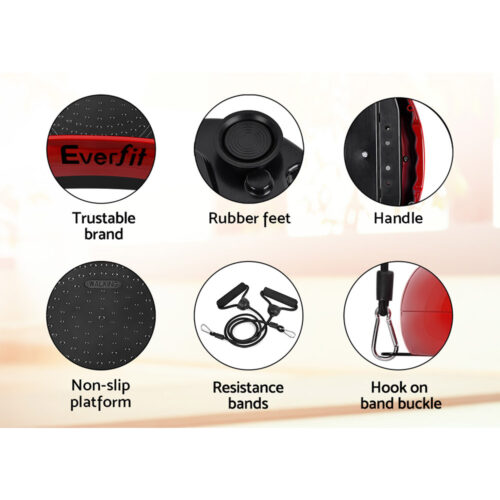 Everfit Vibration Machine Platform Resistance Rope Home Fitness Dark Red - Image 7