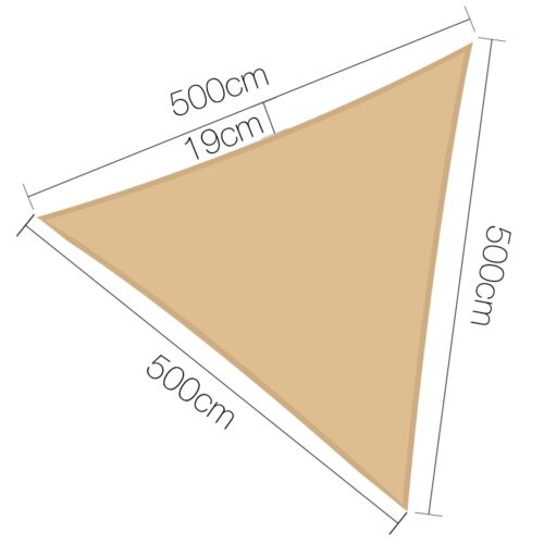 Instahut Shade Sail 5x5x5m Triangle 185GSM 95% Sand Shade Cloth - Image 2