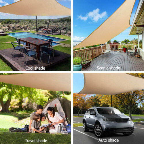 Instahut Shade Sail 5x5x5m Triangle 185GSM 95% Sand Shade Cloth - Image 4
