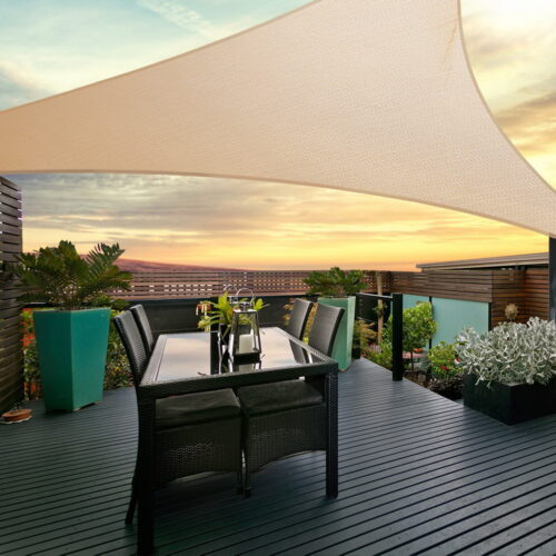Instahut Shade Sail 5x5x5m Triangle 185GSM 95% Sand Shade Cloth - Image 7
