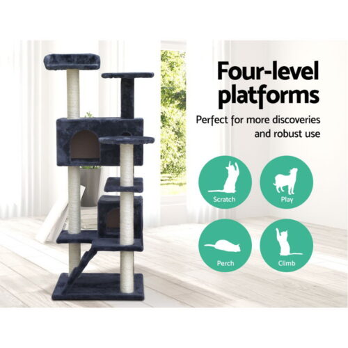 i.Pet Cat Tree 134cm Tower Scratching Post Scratcher Wood Condo House Bed Grey - Image 3