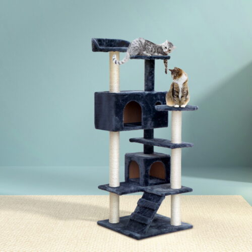 i.Pet Cat Tree 134cm Tower Scratching Post Scratcher Wood Condo House Bed Grey - Image 8