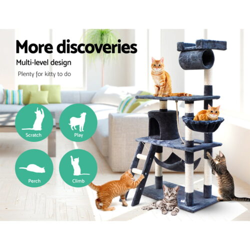 i.Pet Cat Tree 141cm Tower Scratching Post Scratcher Condo Wood House Bed Grey - Image 3