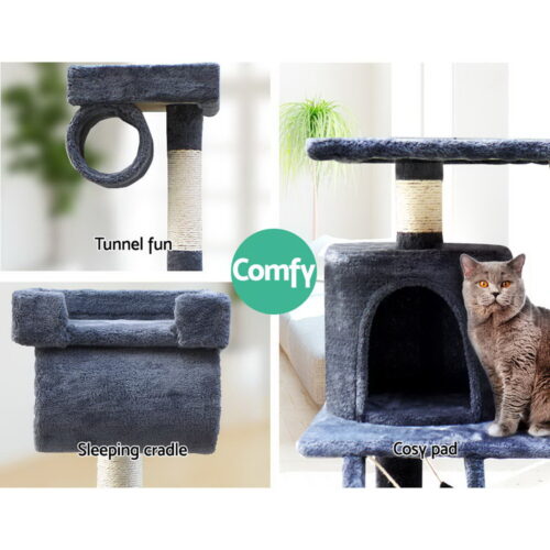 i.Pet Cat Tree 141cm Tower Scratching Post Scratcher Condo Wood House Bed Grey - Image 5