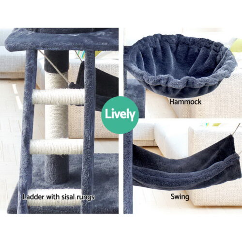i.Pet Cat Tree 141cm Tower Scratching Post Scratcher Condo Wood House Bed Grey - Image 6