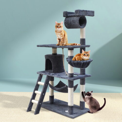i.Pet Cat Tree 141cm Tower Scratching Post Scratcher Condo Wood House Bed Grey - Image 8