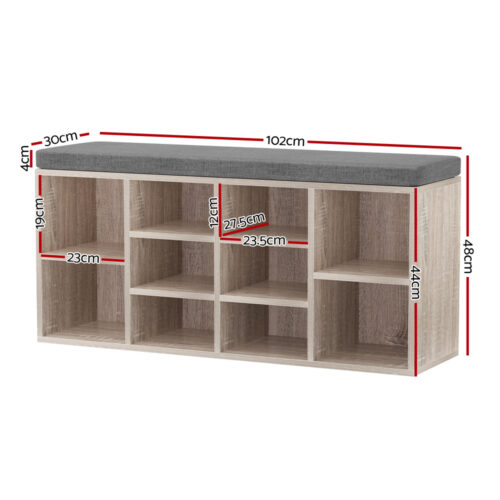 Artiss Shoe Rack Cabinet Shoe Bench Fabric Seat Pine BOA - Image 2