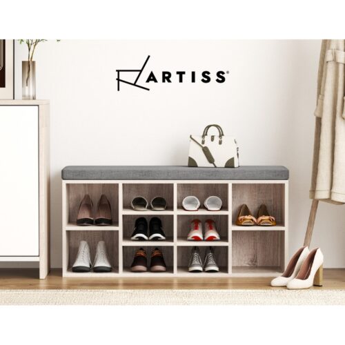 Artiss Shoe Rack Cabinet Shoe Bench Fabric Seat Pine BOA - Image 6