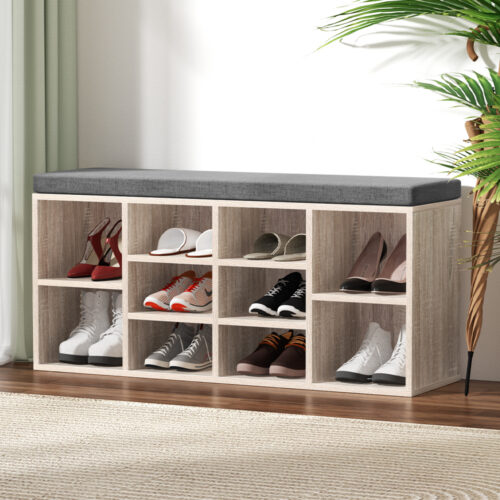 Artiss Shoe Rack Cabinet Shoe Bench Fabric Seat Pine BOA - Image 8