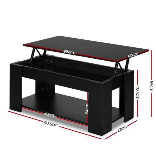 Artiss Coffee Table Lift-top Coffee Table Black - Image 2