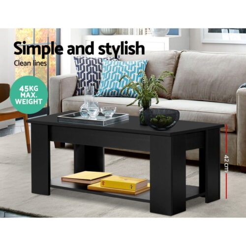 Artiss Coffee Table Lift-top Coffee Table Black - Image 3