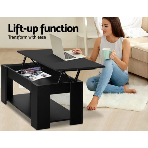 Artiss Coffee Table Lift-top Coffee Table Black - Image 4