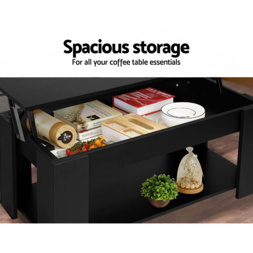 Artiss Coffee Table Lift-top Coffee Table Black - Image 5