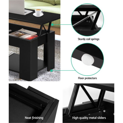 Artiss Coffee Table Lift-top Coffee Table Black - Image 6