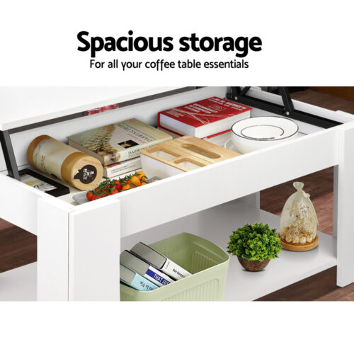 Artiss Coffee Table Lift-top Coffee Table White - Image 5