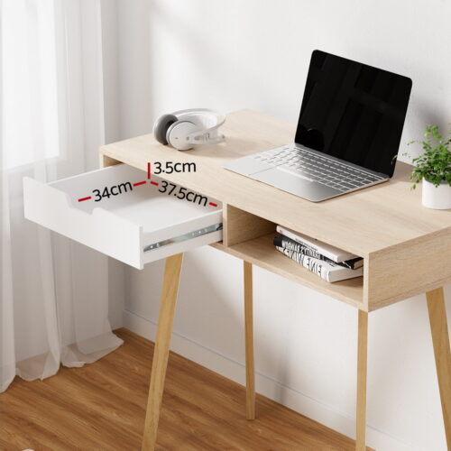 Artiss Computer Desk Drawer Cabinet Shelf Oak 90CM - Image 4