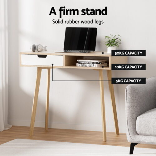 Artiss Computer Desk Drawer Cabinet Shelf Oak 90CM - Image 5