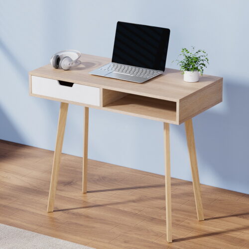 Artiss Computer Desk Drawer Cabinet Shelf Oak 90CM - Image 8