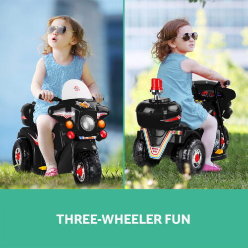 Rigo Kids Electric Ride On Police Motorcycle Motorbike 6V Battery Black - Image 4